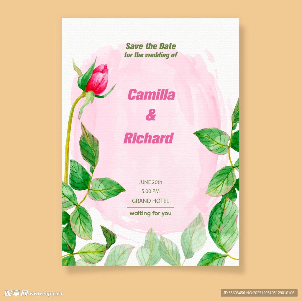 粉色花卉婚礼邀请函