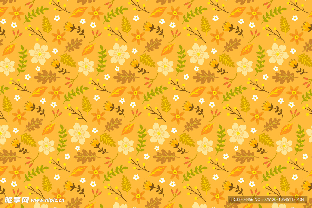 黄色花卉卡通图案背景