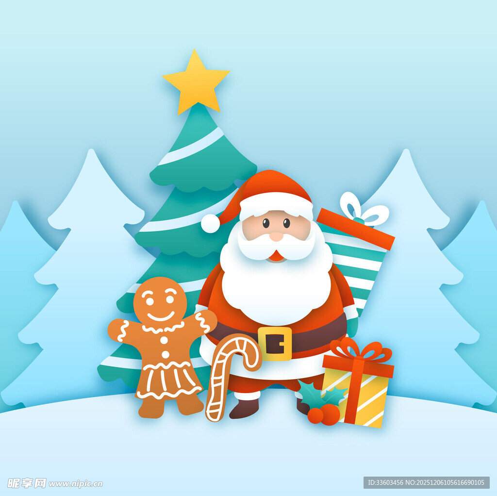 圣诞老人与礼物在雪地中