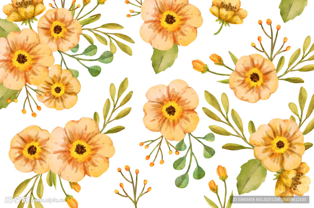 手绘黄色花卉图案背景