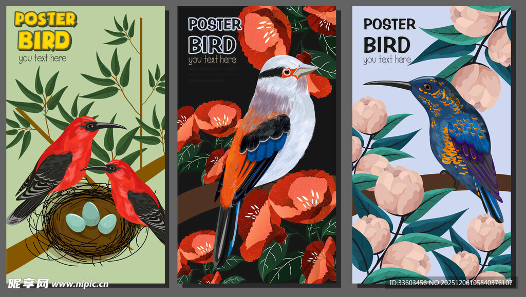 热带花鸟装饰画组合