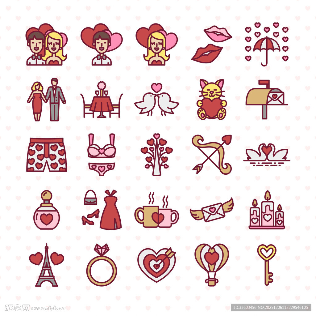 浪漫婚礼相关图标集合