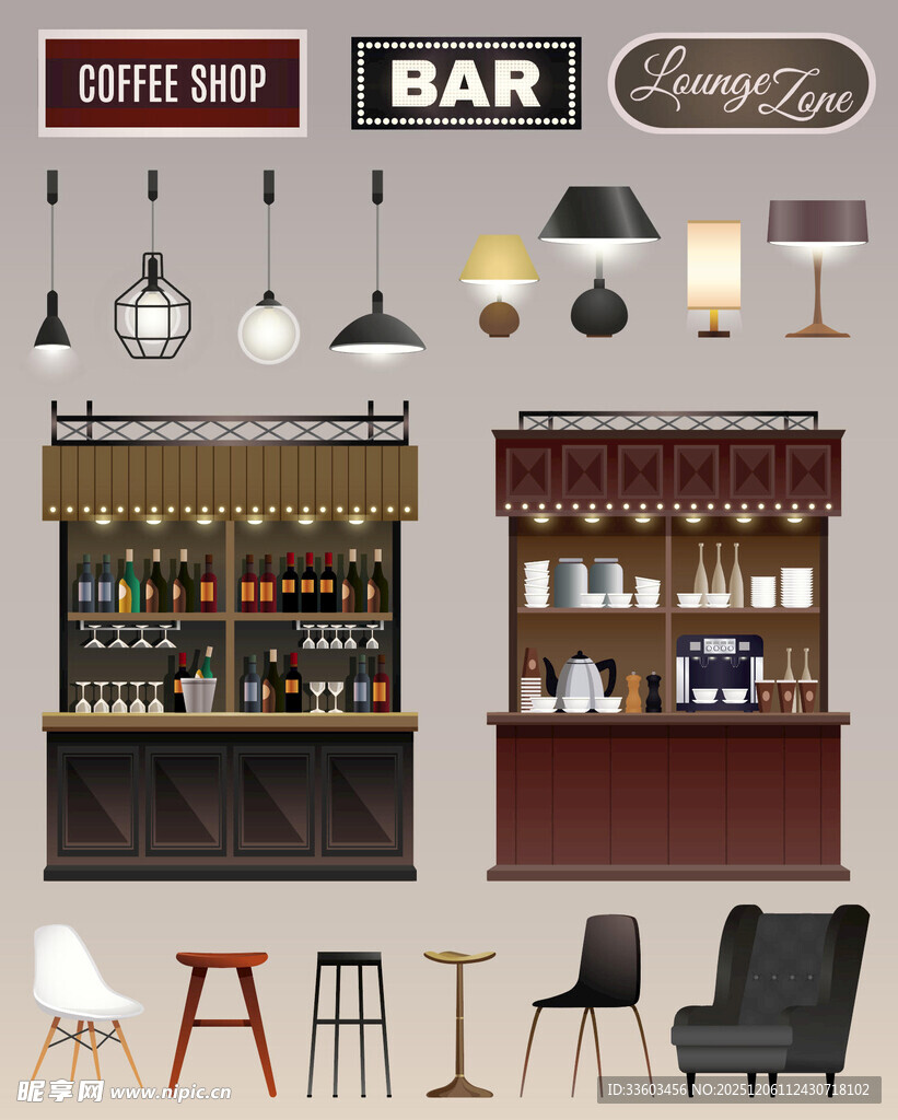 酒吧咖啡厅室内装饰元素