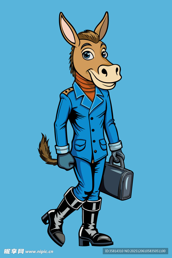 穿制服提包行走的驴