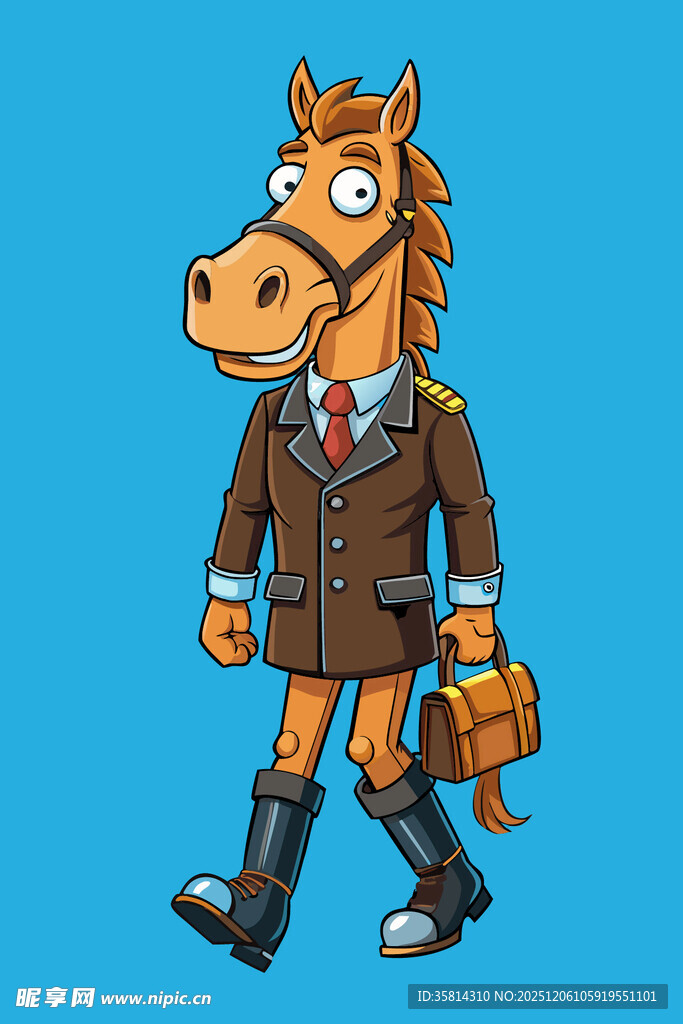穿制服提包的卡通马