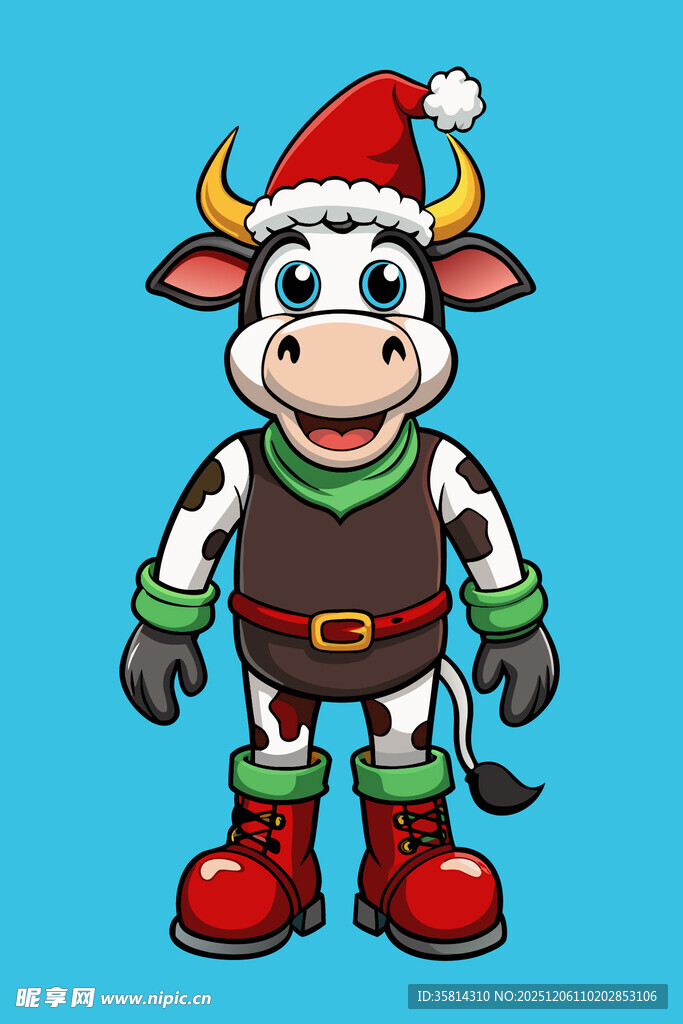 圣诞装扮的可爱小牛
