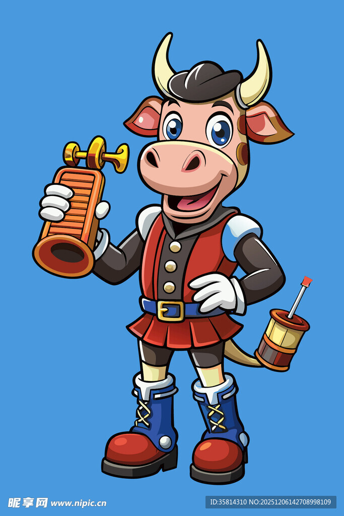 卡通牛形象啤酒节服务生