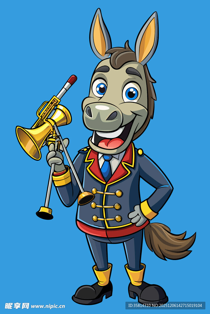 吹小号的卡通驴子形象
