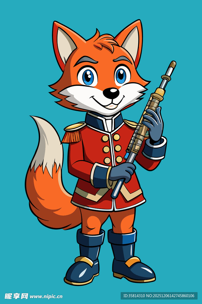 穿制服持乐器的可爱狐狸
