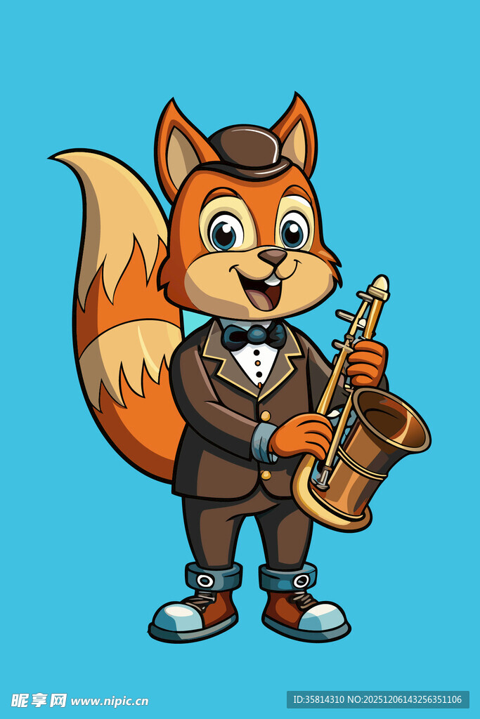 穿西装吹萨克斯的小狐狸
