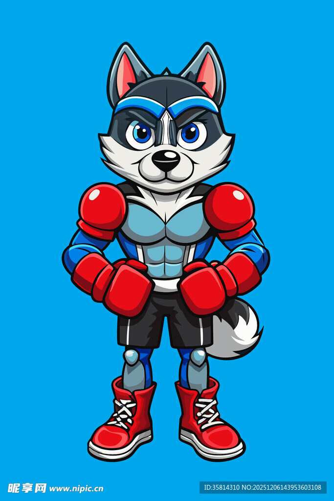卡通哈士奇拳击手形象