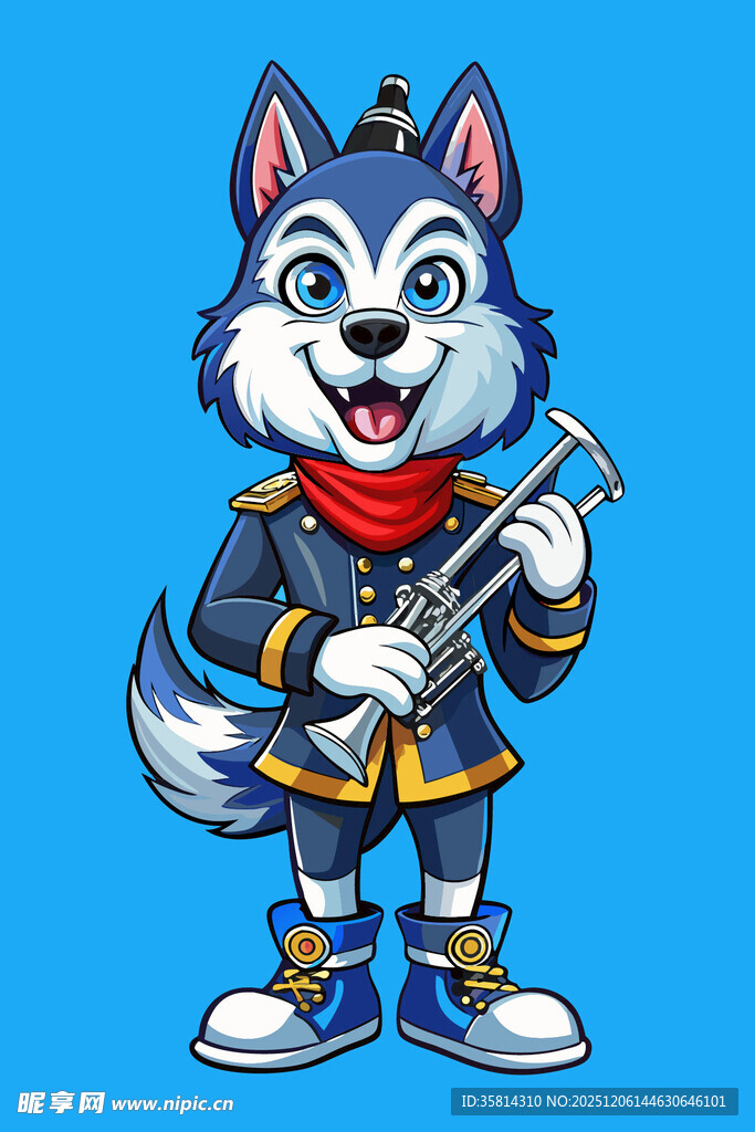 吹萨克斯的哈士奇卡通形象