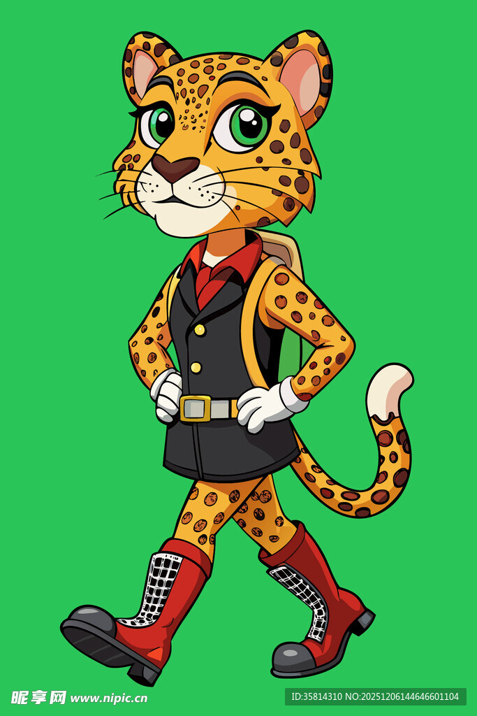 行走的豹纹拟人化卡通小猫