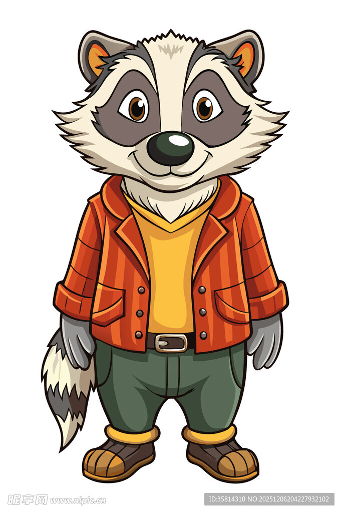 穿夹克的可爱浣熊形象