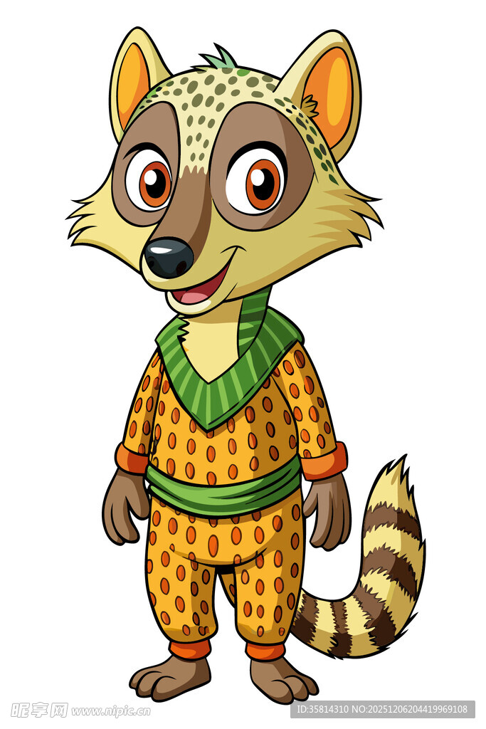 穿着花纹服装的可爱狸猫