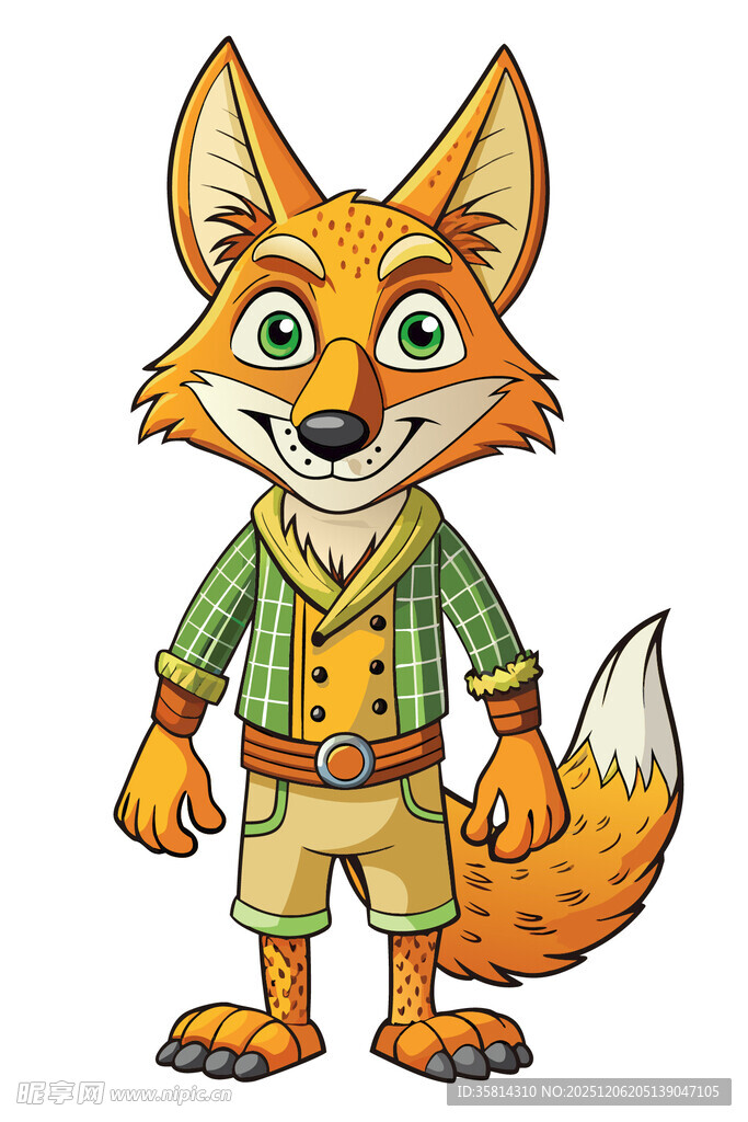 穿着格子装的可爱狐狸