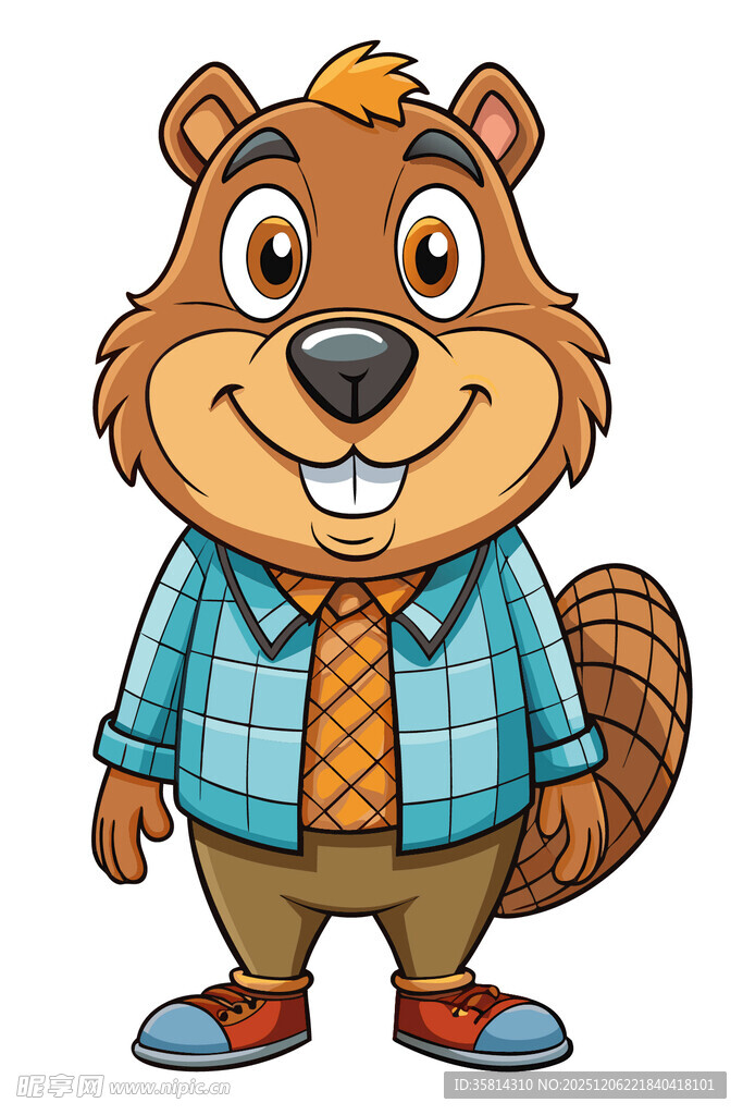 穿着衬衫的可爱海狸