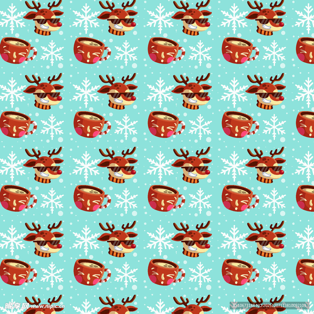 圣诞主题蓝色雪花驯鹿图案