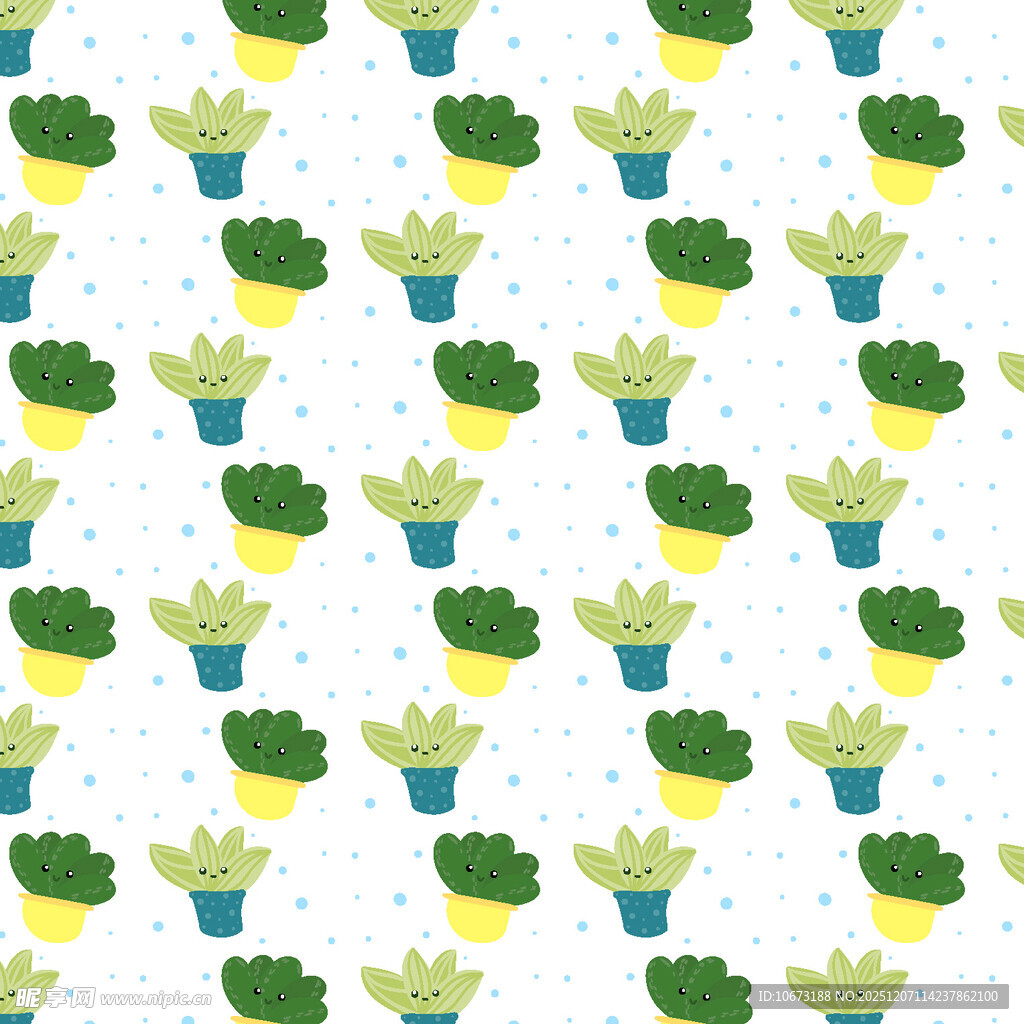 可爱盆栽图案无缝背景图