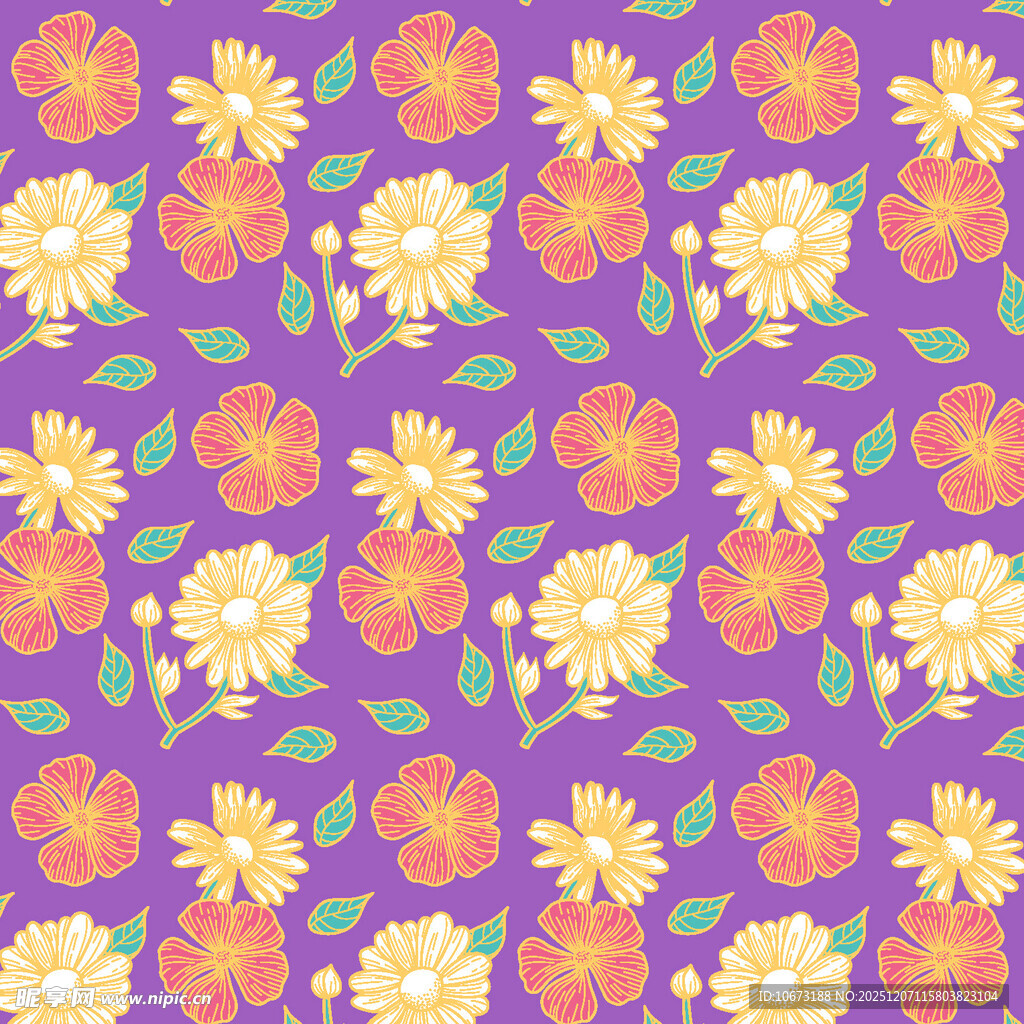 紫色底花卉图案无缝背景