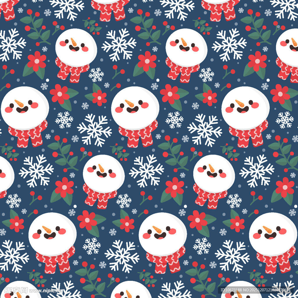 圣诞雪人雪花图案背景