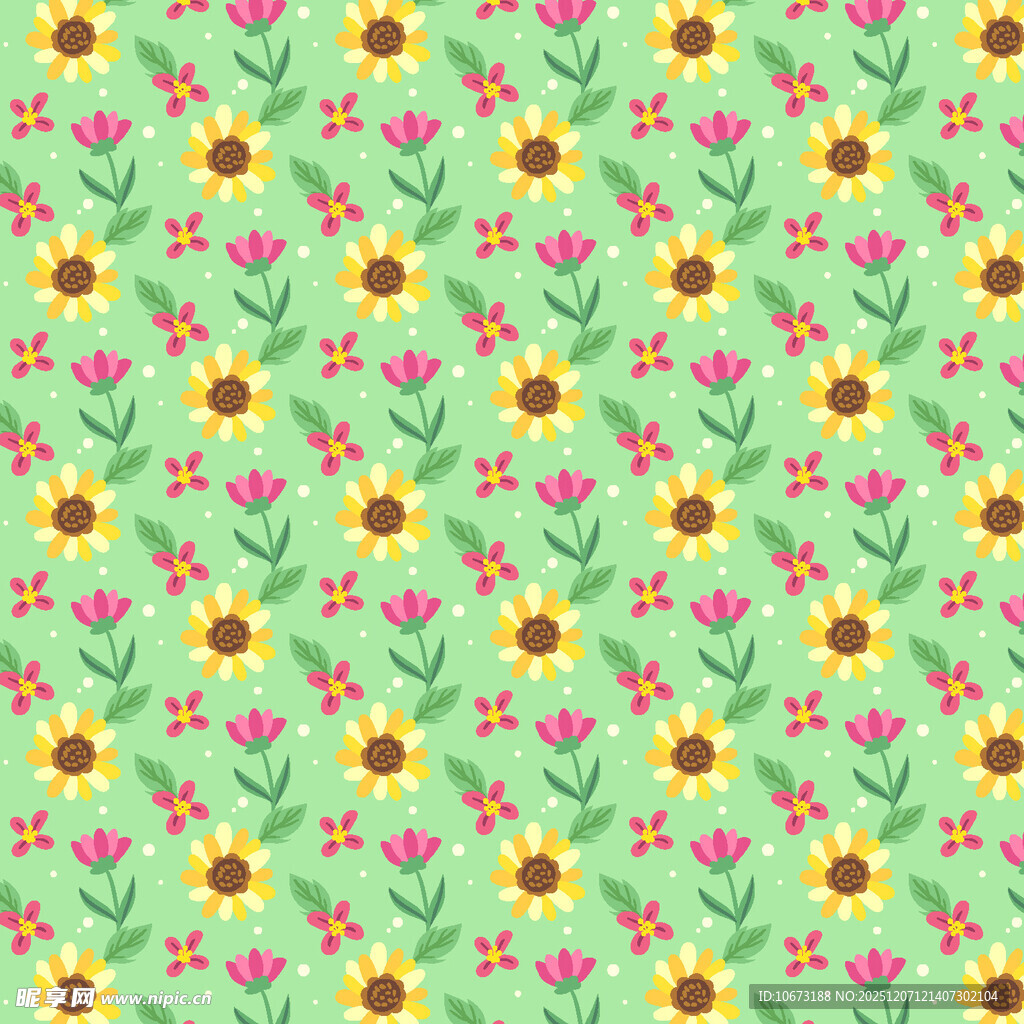 清新花卉绿色无缝图案