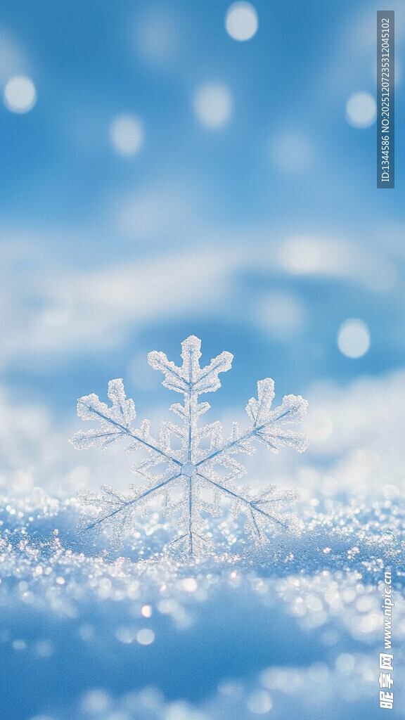 晶莹雪花于蓝色背景闪耀