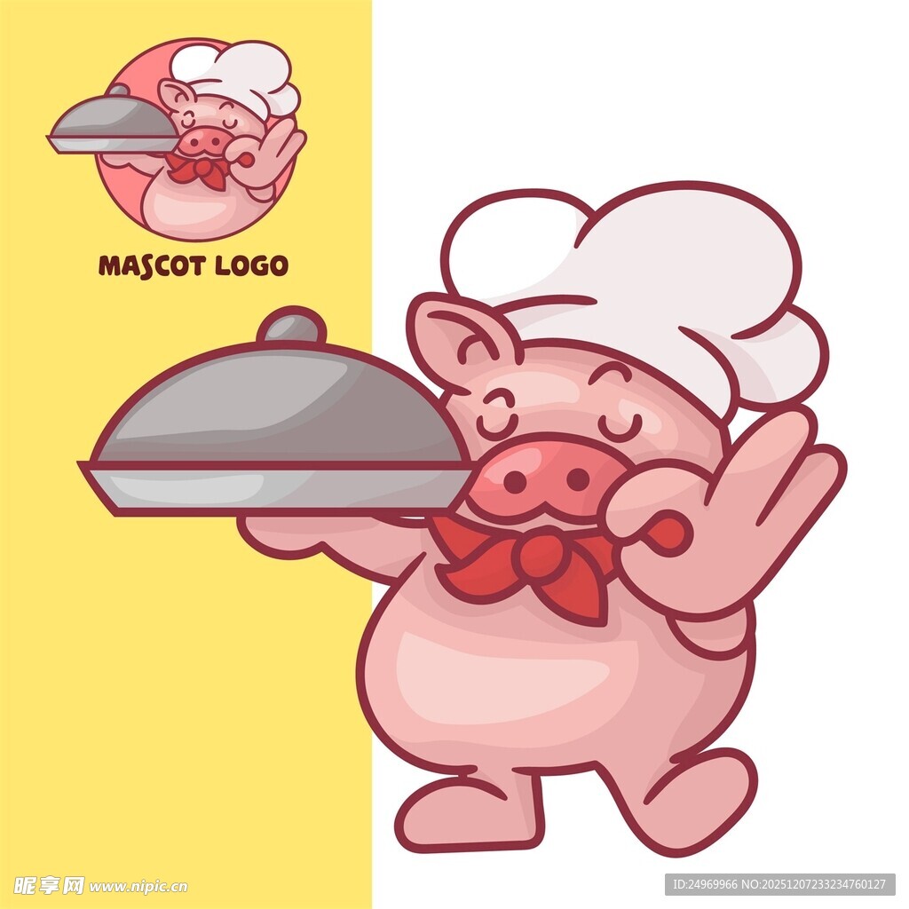 可爱小猪厨师端餐盘