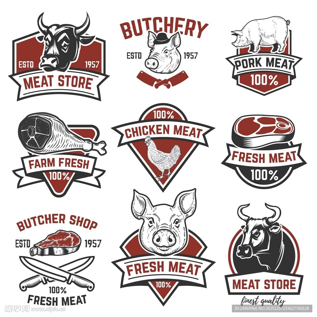 肉类相关复古风标志设计