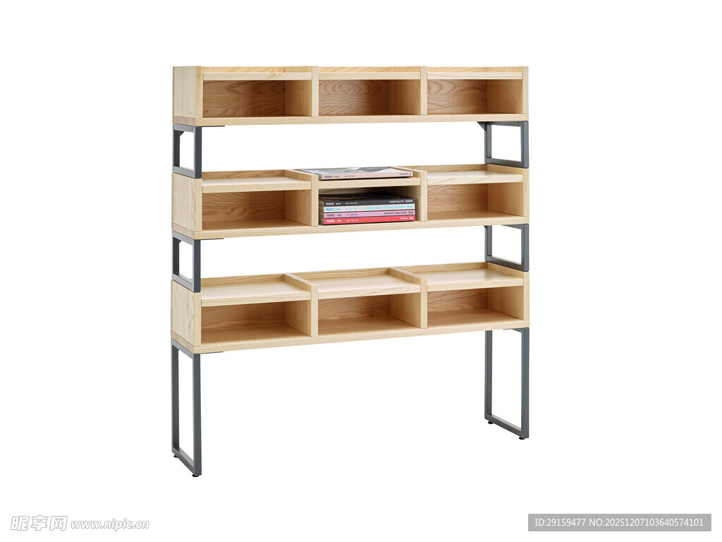 简约木质书架带桌一体设计