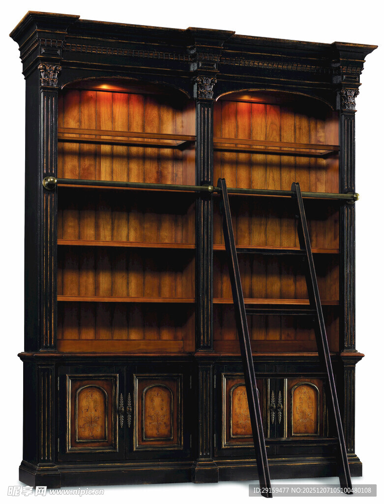 复古实木带梯书架