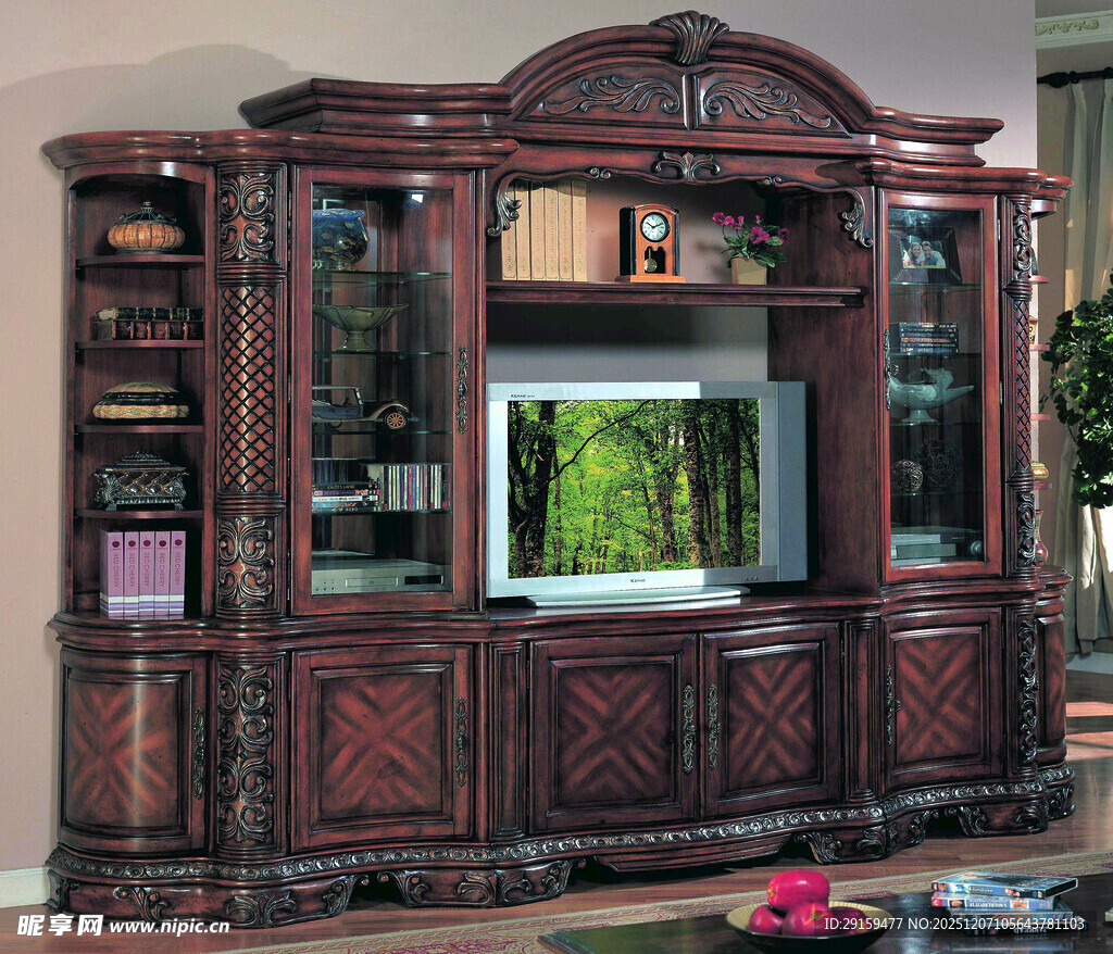 古典雕花实木电视柜组合