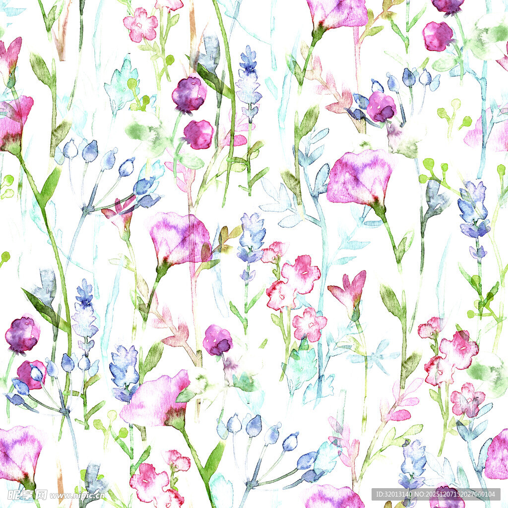 水彩花卉无缝图案背景