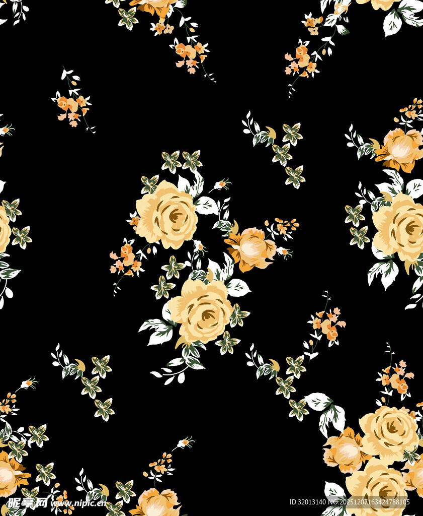 黑色底花卉图案设计