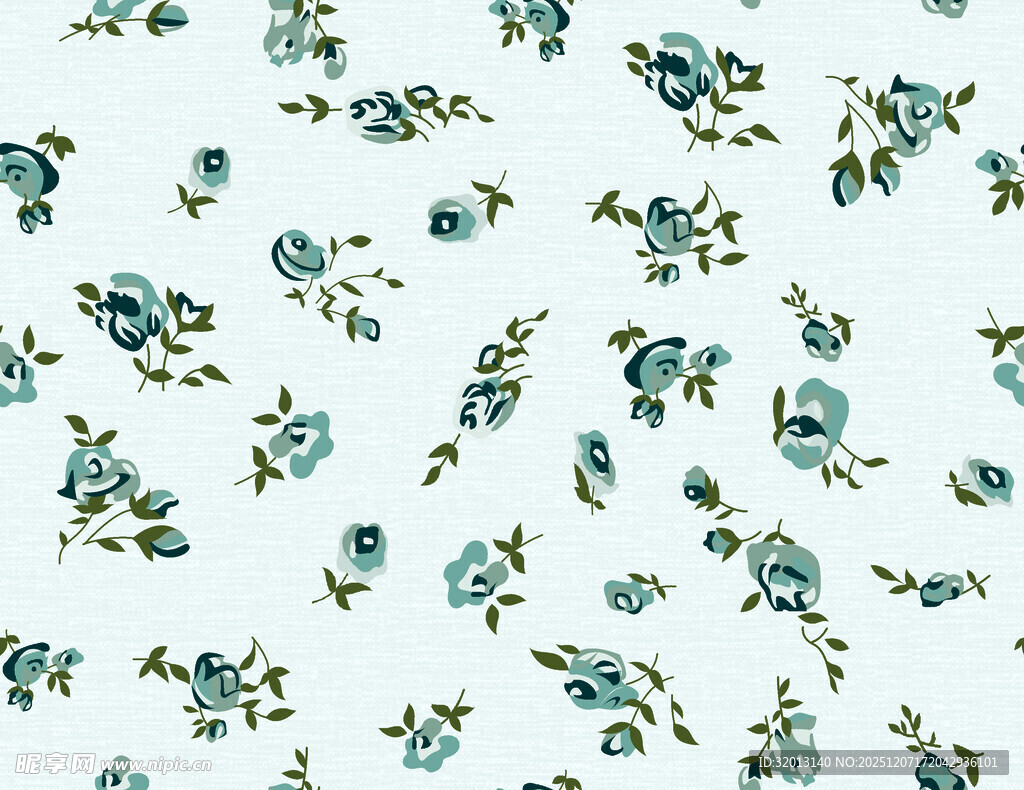 蓝绿小花图案背景纹理
