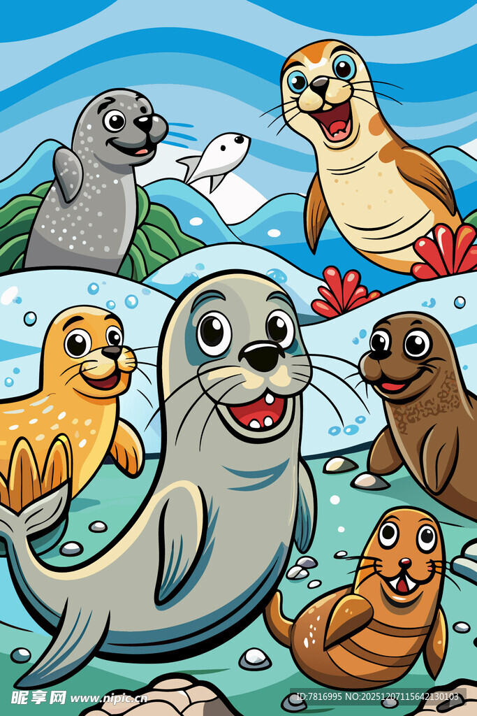可爱海狮家族欢乐场景