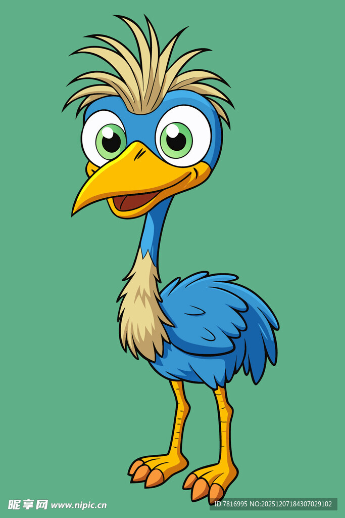 可爱蓝色卡通鸵鸟