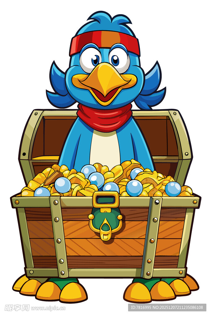 蓝企鹅坐拥满满宝藏箱