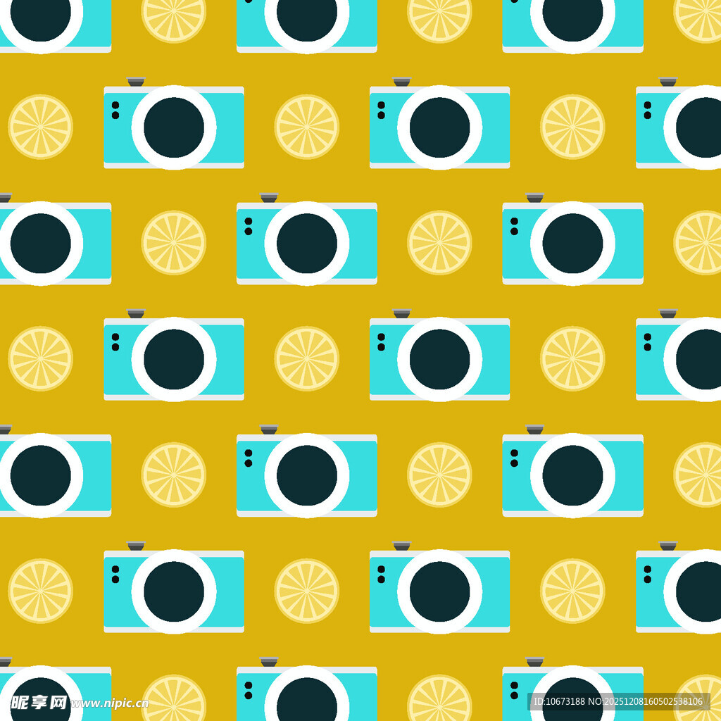 黄色背景相机图案无缝纹理