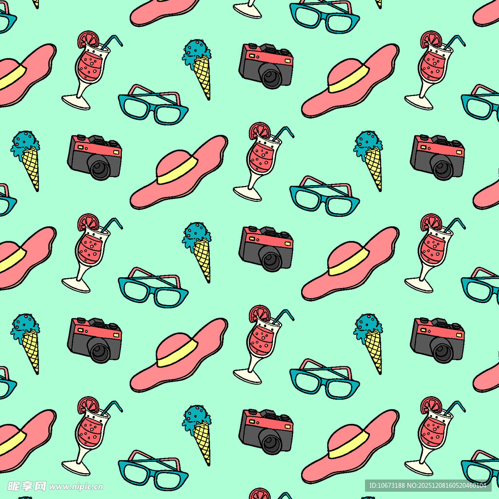 夏日度假元素无缝图案