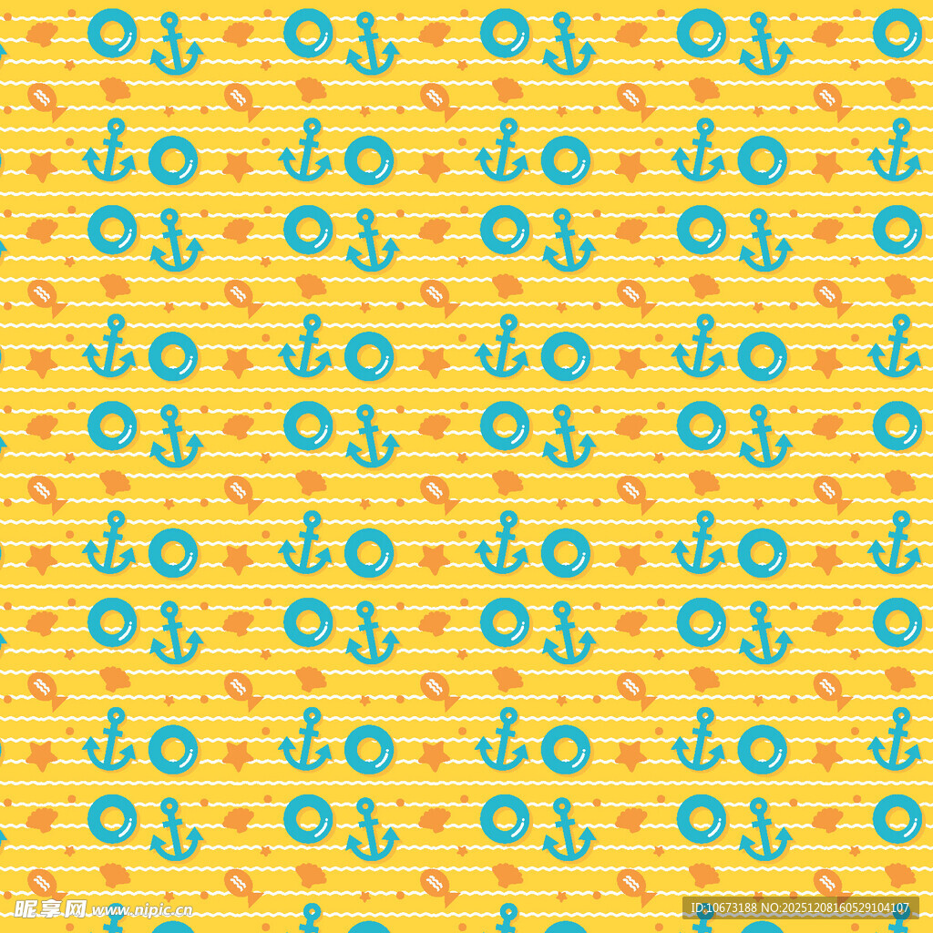 黄色背景蓝色图案无缝纹理