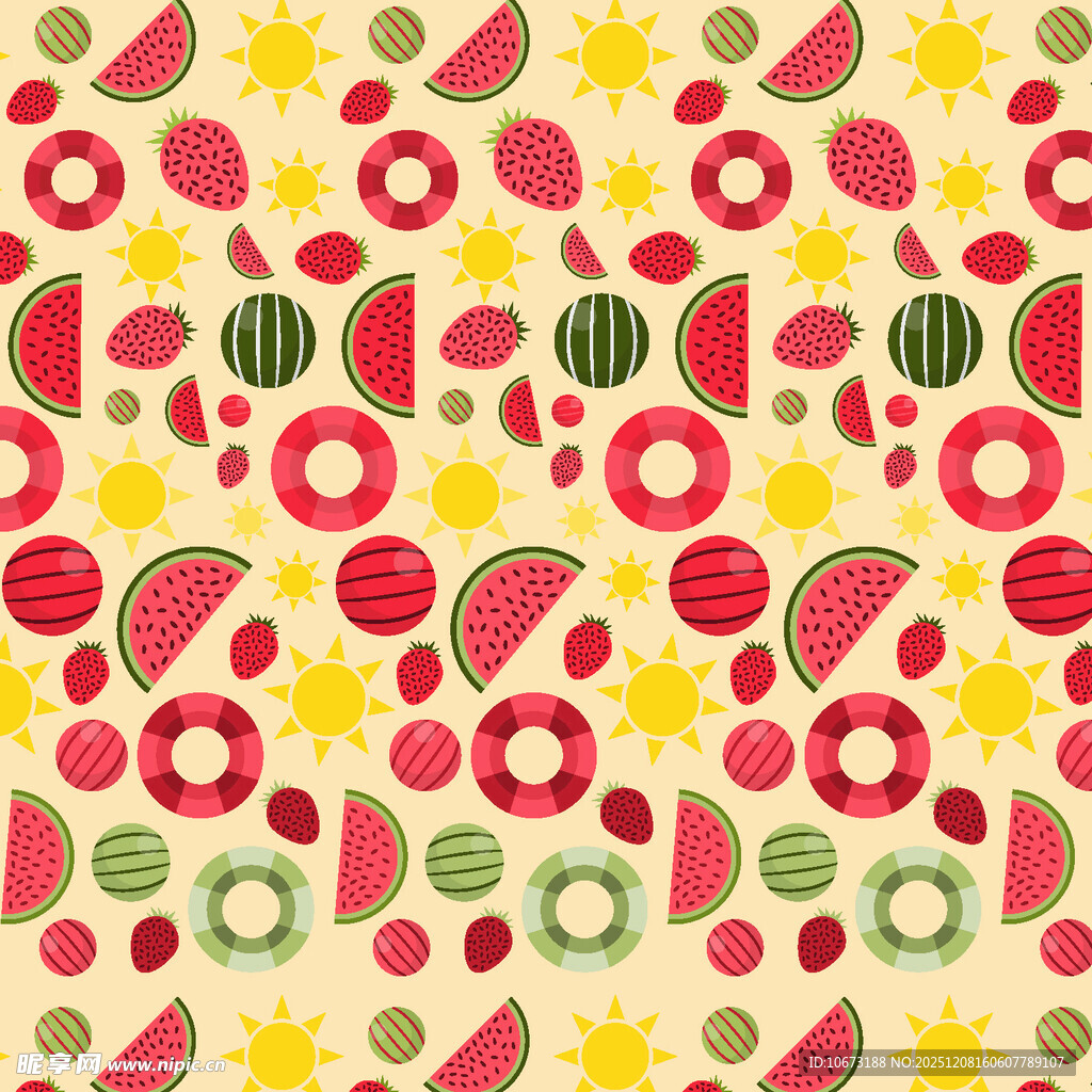夏日水果缤纷无缝图案