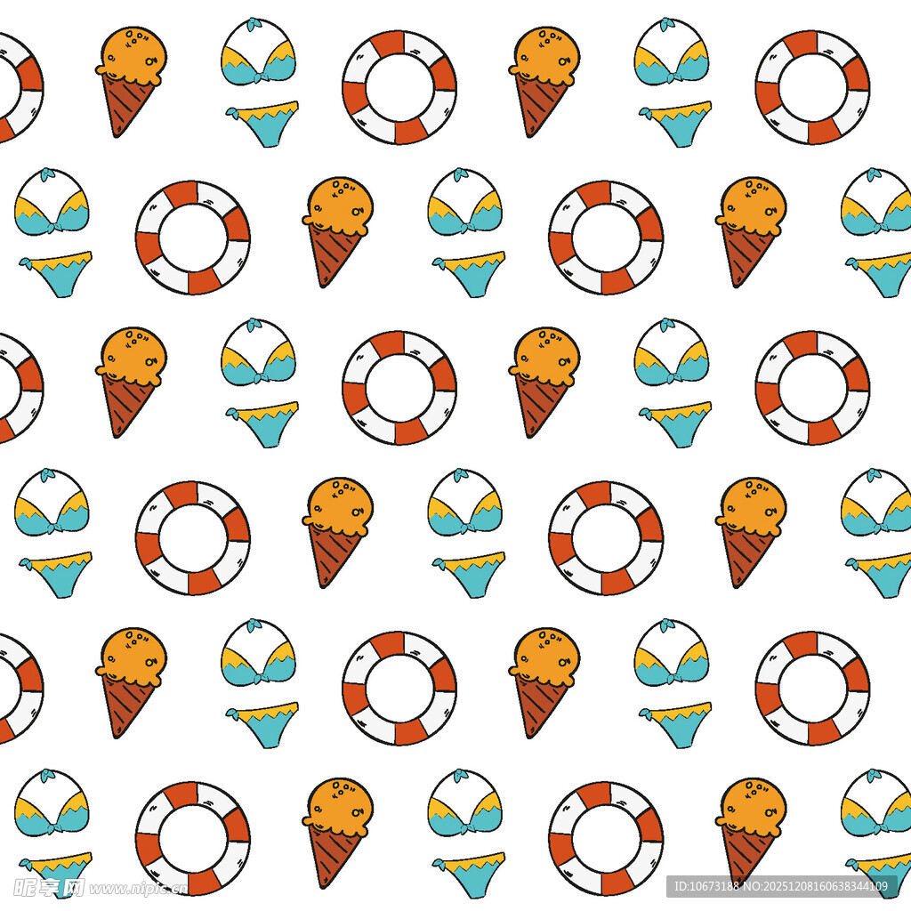 夏日冰淇淋与救生圈图案