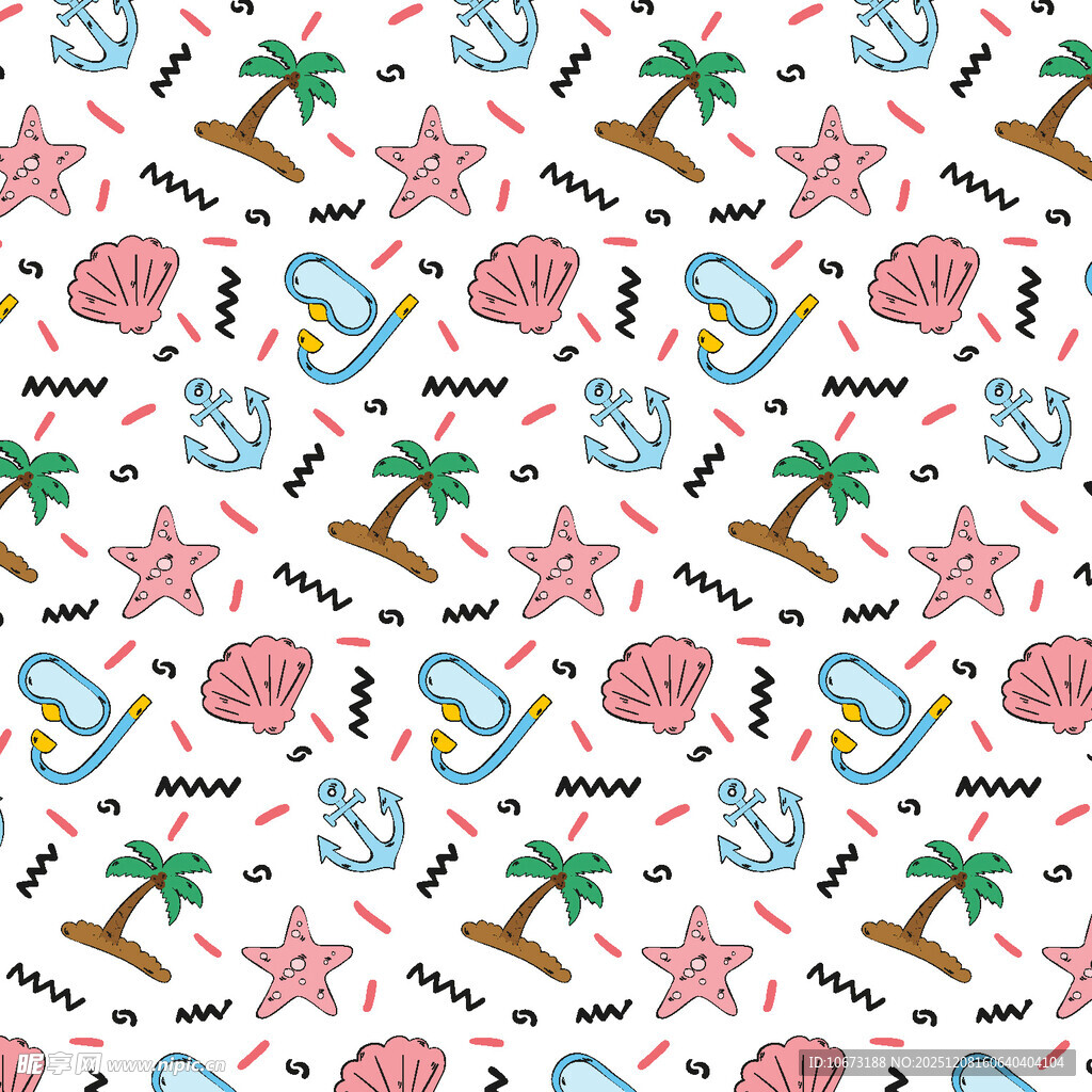 夏日海洋元素无缝图案