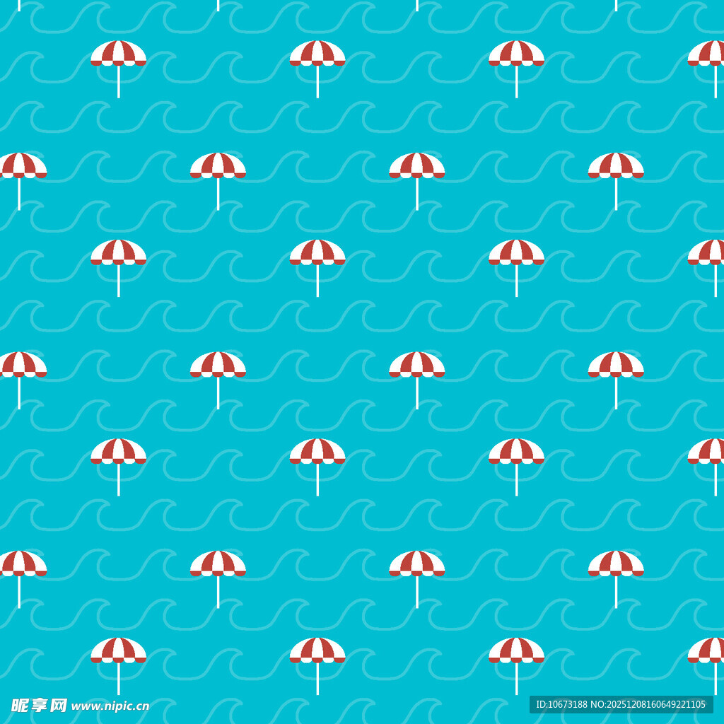 蓝色背景上的红白雨伞图案