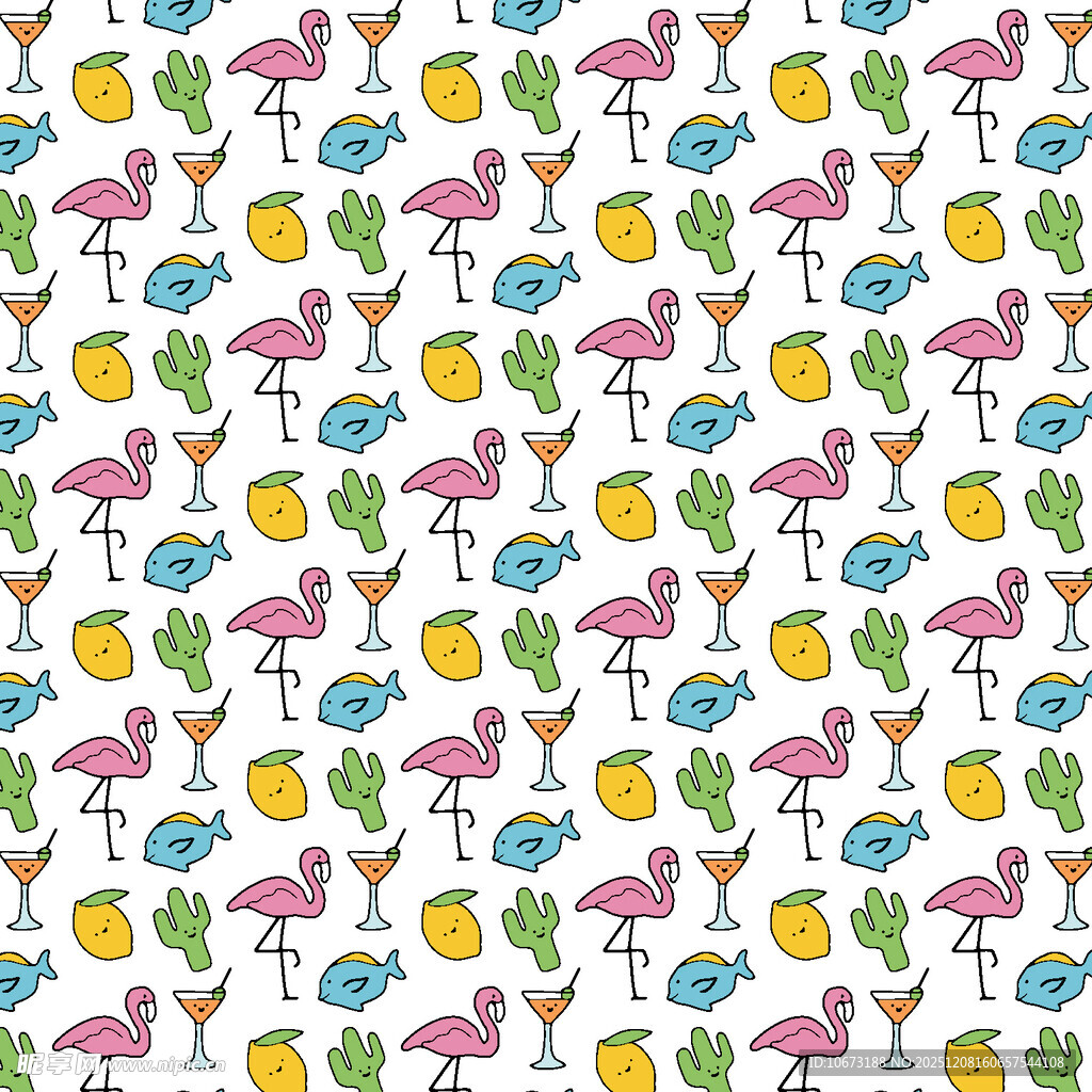 火烈鸟与热带元素图案