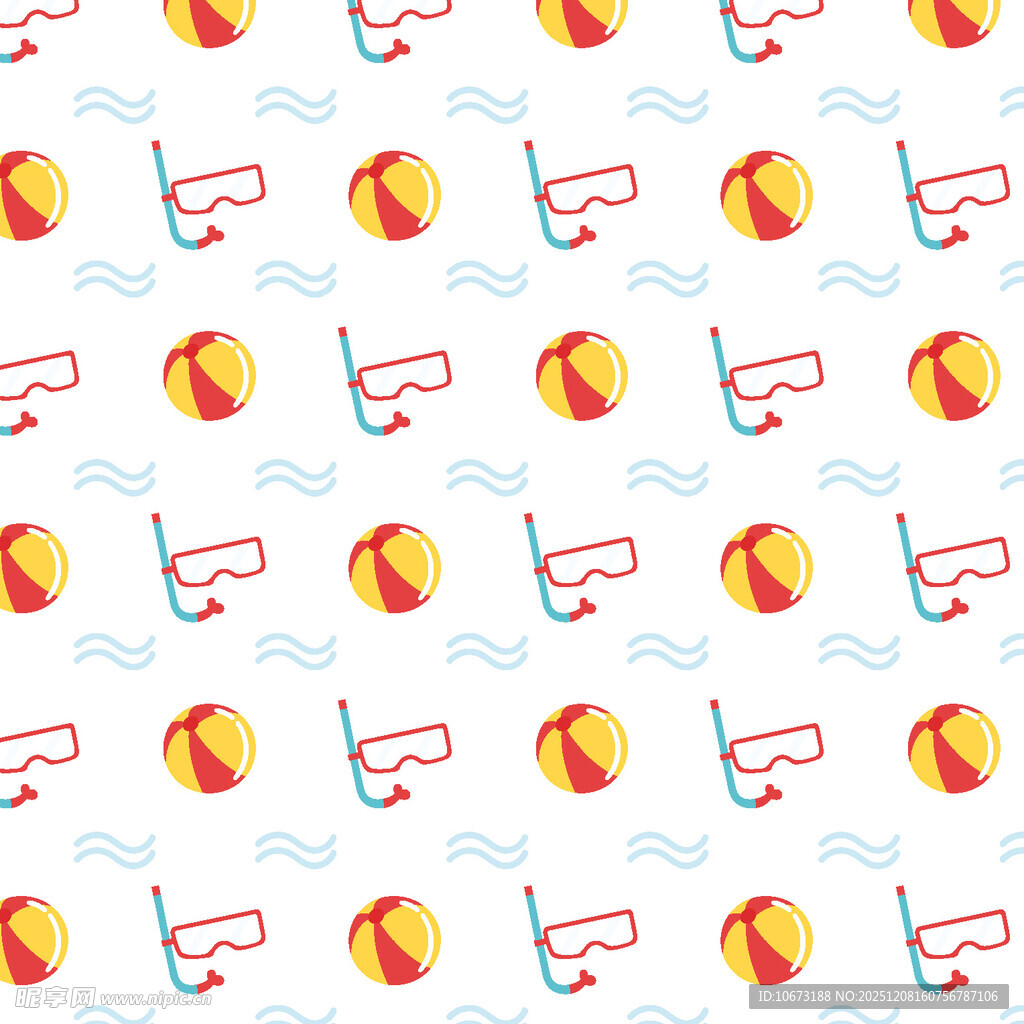 夏日沙滩球与海浪图案