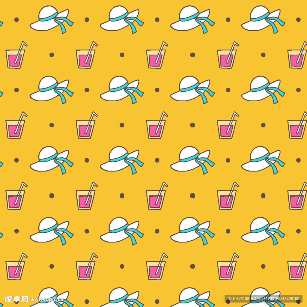 黄色背景夏日元素无缝图案