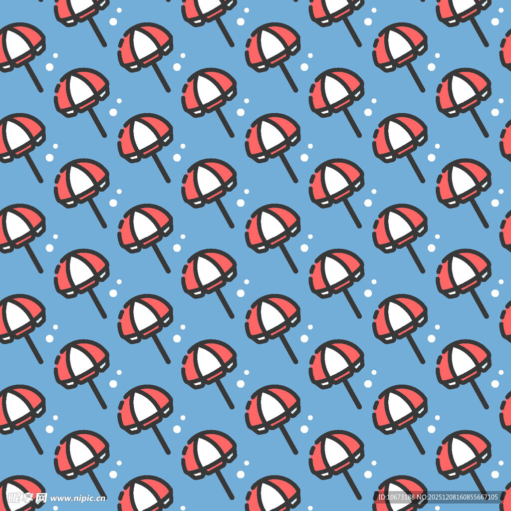 蓝色背景的红白伞图案