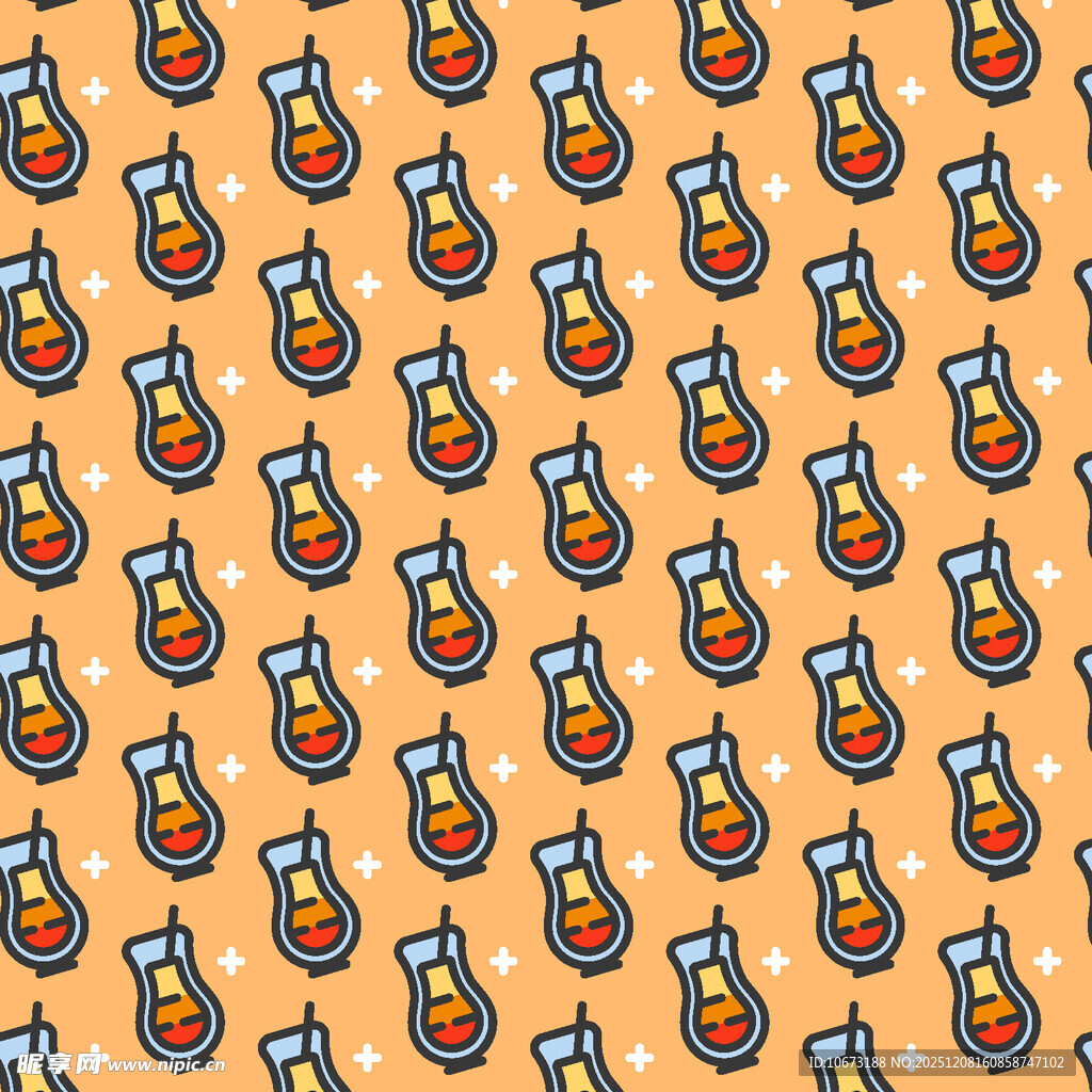 橙色背景的卡通罐子图案